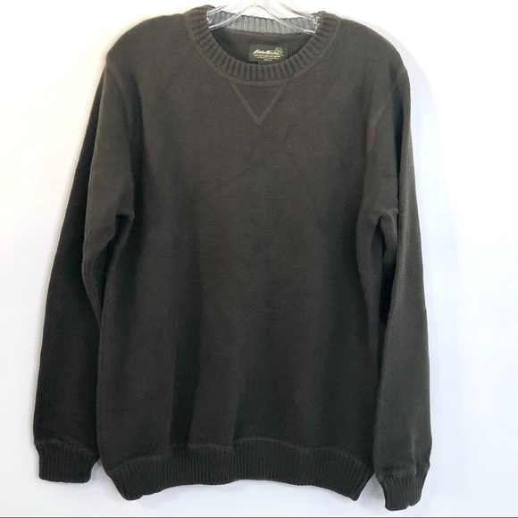 EDDIE BAUER MENS 100% COTTON DARK BROWN PULLOVER CREWNECK  KNIT SWEATER #52 - Picture 1 of 6